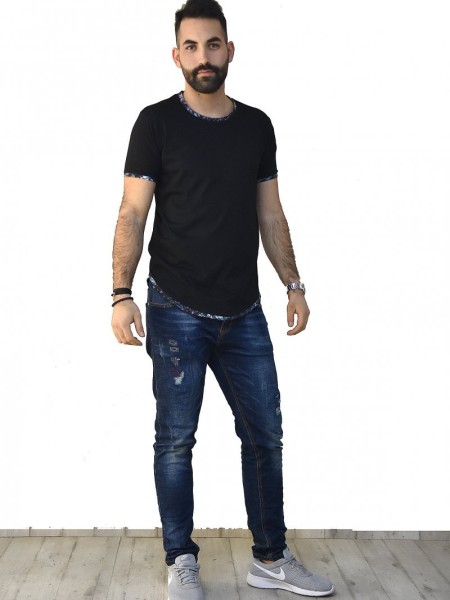 Μπλούζα Μακό Κοντομάνικη Μαύρη Με Σχέδιο Μπλούζα Μακό Κοντομάνικη Μαύρη Με Σχέδιο