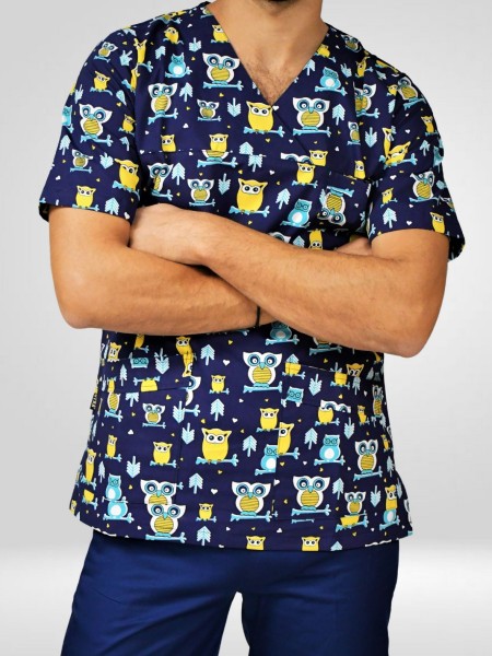 Μπλούζα Νοσηλευτών Με Σχέδιο Κουκουβάγια Μπλούζα Νοσηλευτών Με Σχέδιο Κουκουβάγια