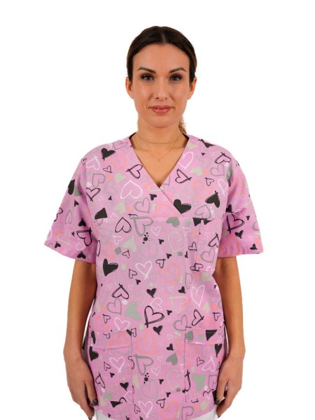 Μπλούζα Νοσηλευτών Με Σχέδιο Ροζ Καρδιές Μπλούζα Νοσηλευτών Με Σχέδιο Ροζ Καρδιές