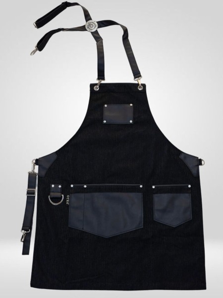 Ολόσωμη Ποδιά Χιαστί Καμβάς Μαύρη Με Δέρμα Ολόσωμη Ποδιά Χιαστί Καμβάς Μαύρη Με Δέρμα