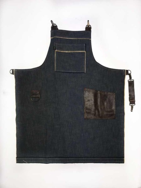 Ολόσωμη Ποδιά Χιαστί Μπλε Με Καφέ Δέρμα Ολόσωμη Ποδιά Χιαστί Μπλε Με Καφέ Δέρμα