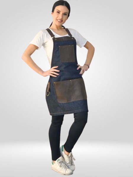 Ολόσωμη Ποδιά Χιαστί Τζιν Με Καφέ Τεχνόδερμα Ολόσωμη Ποδιά Χιαστί Τζιν Με Καφέ Τεχνόδερμα