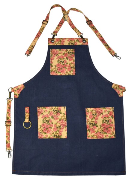 Ολόσωμη Ποδιά Χιαστί Τζιν Με Ροζ Νεκροκεφαλή Ολόσωμη Ποδιά Χιαστί Τζιν Με Ροζ Νεκροκεφαλή