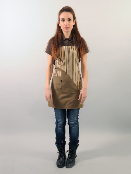 Ολόσωμη Ποδιά Λαδί Με Ριγέ Μπεζ Λεπτομέρειες Ολόσωμη Ποδιά Λαδί Με Ριγέ Μπεζ Λεπτομέρειες