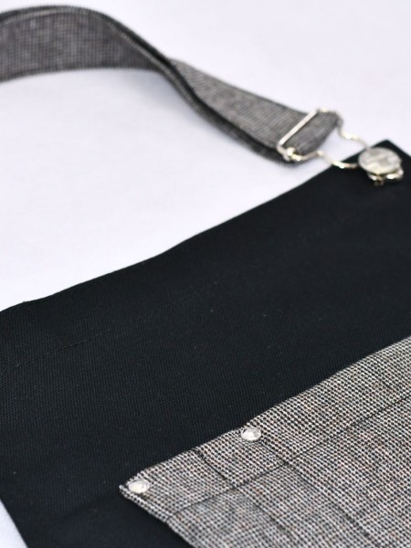 Ολόσωμη Ποδιά Λαιμού Μαύρη Καμβάς Με Γκρι Ολόσωμη Ποδιά Λαιμού Μαύρη Καμβάς Με Γκρι