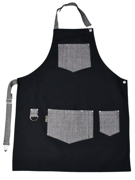 Ολόσωμη Ποδιά Λαιμού Μαύρη Καμβάς Με Γκρι Ολόσωμη Ποδιά Λαιμού Μαύρη Καμβάς Με Γκρι