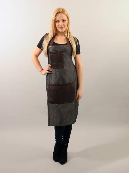 Ολόσωμη Ποδιά Λαιμού Τζιν Γκρι Με Καφέ Δέρμα Ολόσωμη Ποδιά Λαιμού Τζιν Γκρι Με Καφέ Δέρμα