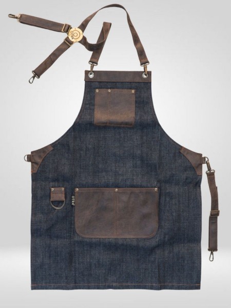 Ολόσωμη Ποδιά Λαιμού Τζιν Με Καφέ Δέρμα Ολόσωμη Ποδιά Λαιμού Τζιν Με Καφέ Δέρμα