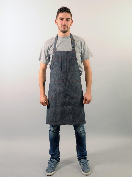 Ολόσωμη Ποδιά Λαιμού Τζιν Ριγέ Με Κόκκινη Ραφή Ολόσωμη Ποδιά Λαιμού Τζιν Ριγέ Με Κόκκινη Ραφή