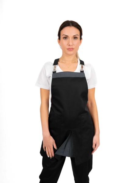 Ολόσωμη Ποδιά Μαύρη Με Κουφωτή Και Γκρι Ρίγα Ολόσωμη Ποδιά Μαύρη Με Κουφωτή Και Γκρι Ρίγα