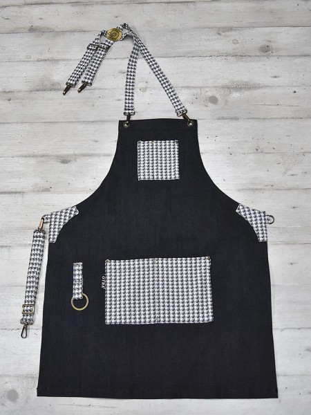 Ολόσωμη Ποδιά Τζιν Με Σχέδιο Καρό Λευκό Μαύρο Ολόσωμη Ποδιά Τζιν Με Σχέδιο Καρό Λευκό Μαύρο