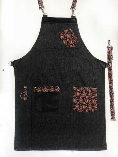 Ολόσωμη Ποδιά Τζιν Με Σχέδιο Κύκλοι &  Δέρμα Ολόσωμη Ποδιά Τζιν Με Σχέδιο Κύκλοι &  Δέρμα