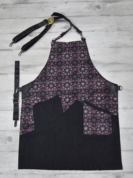 Ολόσωμη Ποδιά Τζιν Με Σχέδιο Λουλούδια Ολόσωμη Ποδιά Τζιν Με Σχέδιο Λουλούδια