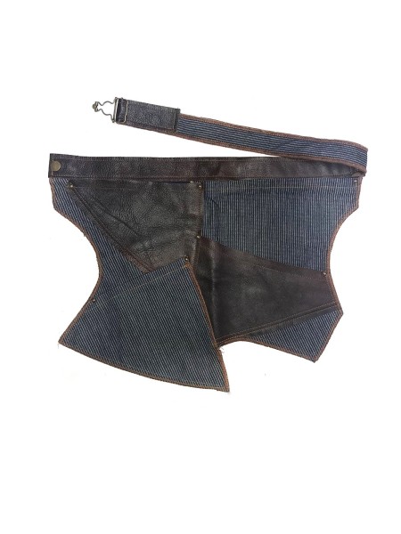 Ποδιά Μέσης Ασύμμετρη Μπλε τζιν Με Καφέ Δέρμα Ποδιά Μέσης Ασύμμετρη Μπλε τζιν Με Καφέ Δέρμα