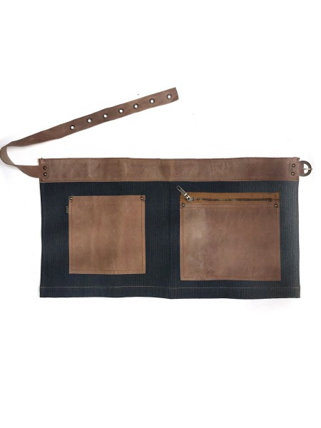 Ποδιά Μέσης Κοντή Μπλε Τζιν Με Μπεζ Δέρμα Ποδιά Μέσης Κοντή Μπλε Τζιν Με Μπεζ Δέρμα