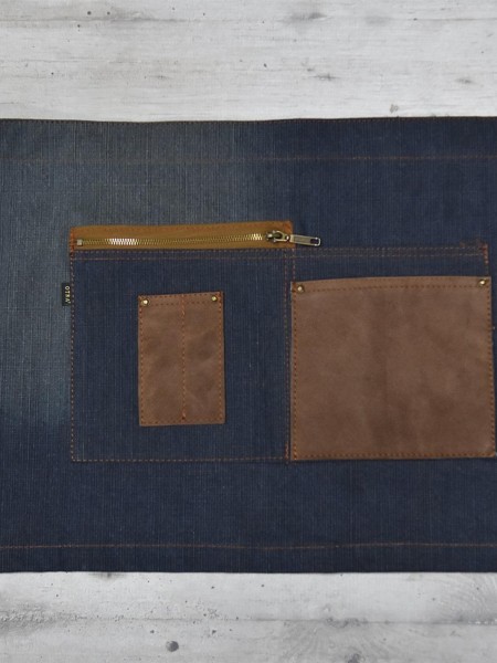 Ποδιά Μέσης Μπλε Τζιν Με Καφέ Τεχνόδερμα Ποδιά Μέσης Μπλε Τζιν Με Καφέ Τεχνόδερμα