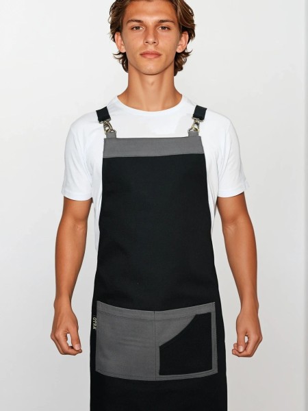 Ολόσωμη Ποδιά Χιαστί Καμβάς Μαύρη Με Γκρι Ολόσωμη Ποδιά Χιαστί Καμβάς Μαύρη Με Γκρι