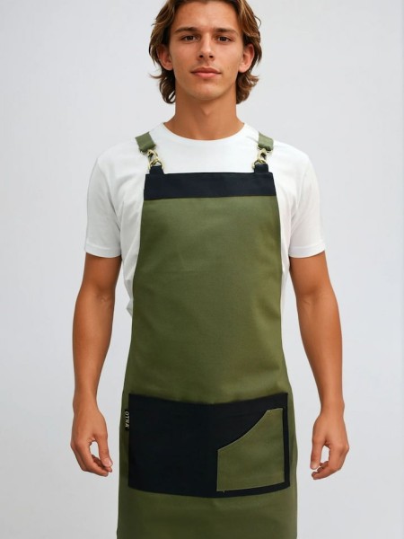 Ολόσωμη Ποδιά Χιαστί Λαδί Με Μαύρο Ολόσωμη Ποδιά Χιαστί Λαδί Με Μαύρο