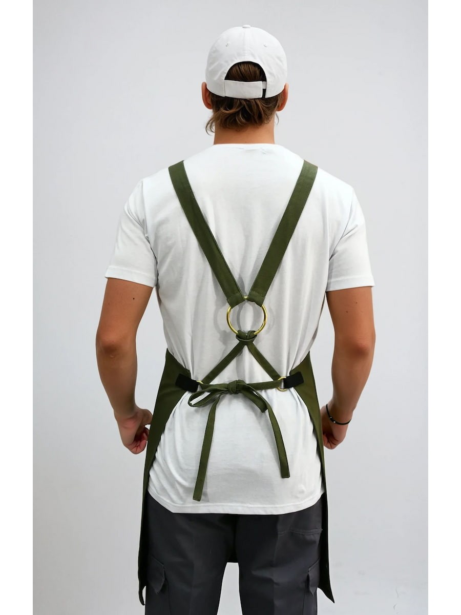 Ολόσωμη Ποδιά Χιαστί Λαδί Με Μαύρο