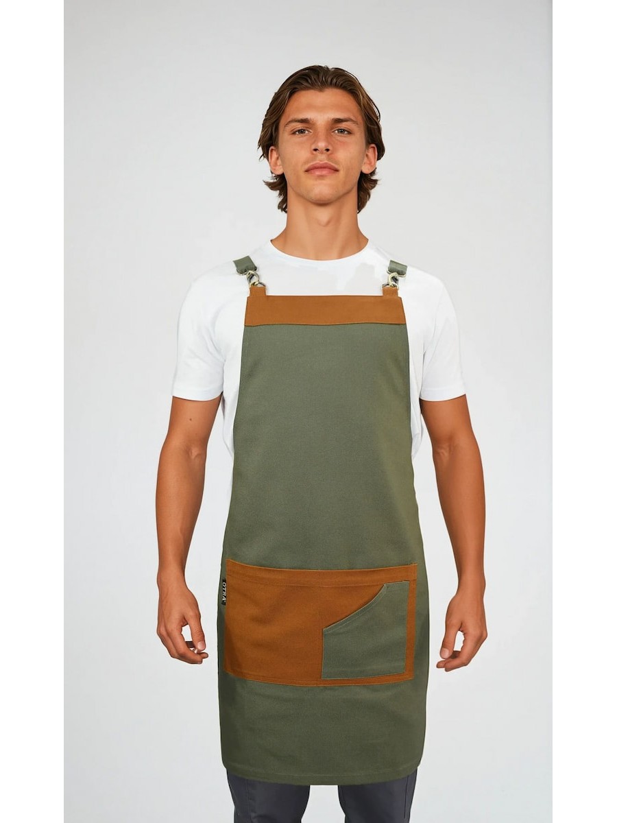 Ολόσωμη Ποδιά Χιαστί Λαδί Με Ταμπά