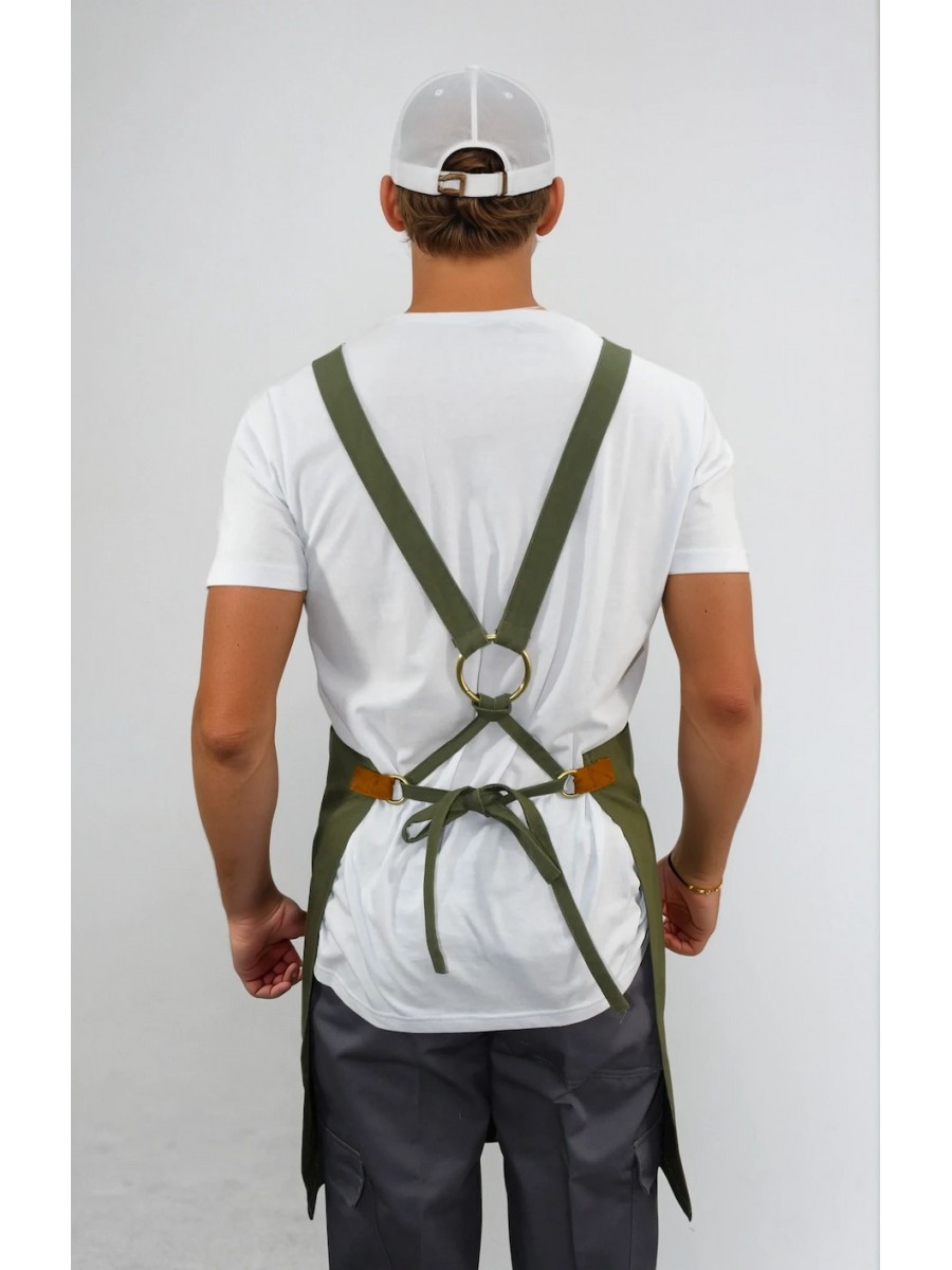 Ολόσωμη Ποδιά Χιαστί Λαδί Με Ταμπά