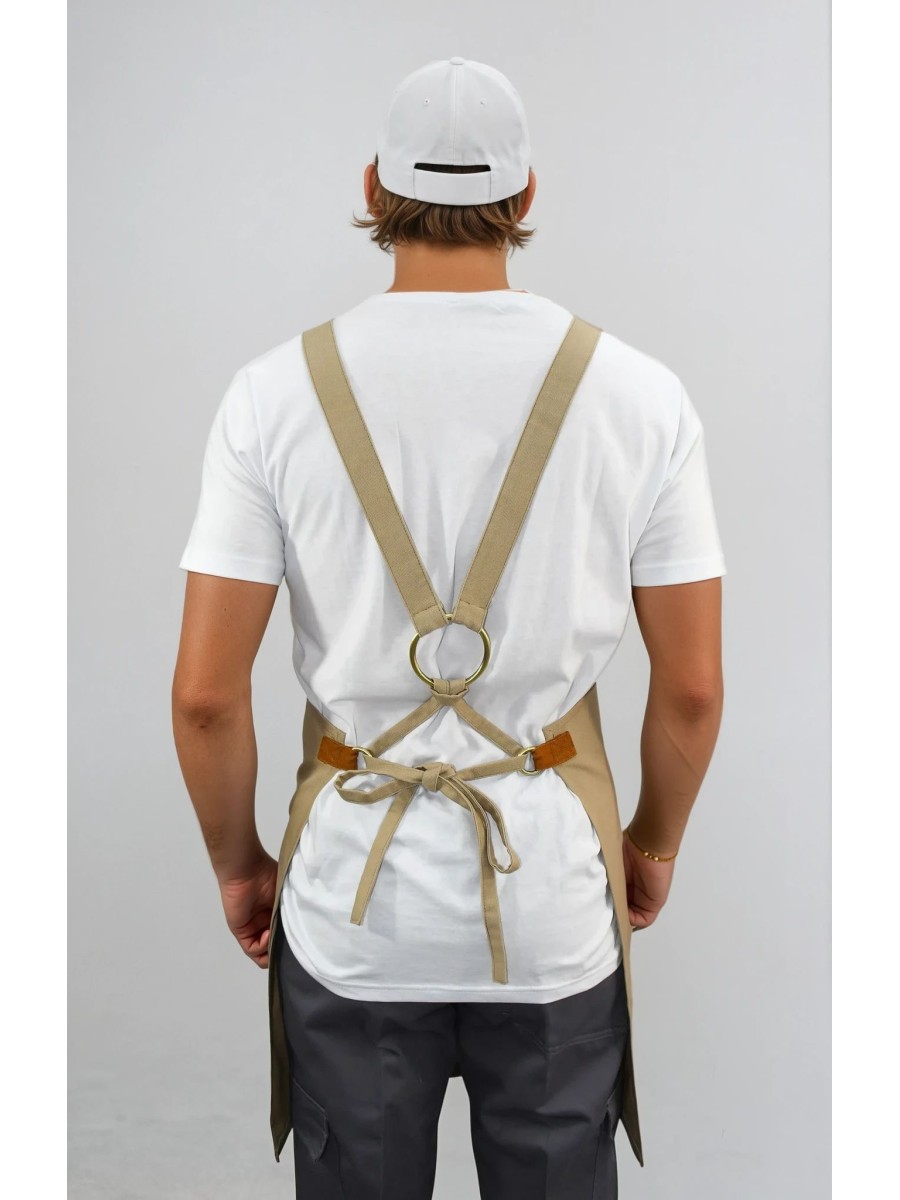 Ολόσωμη Ποδιά Χιαστί Μπεζ Με Ταμπά