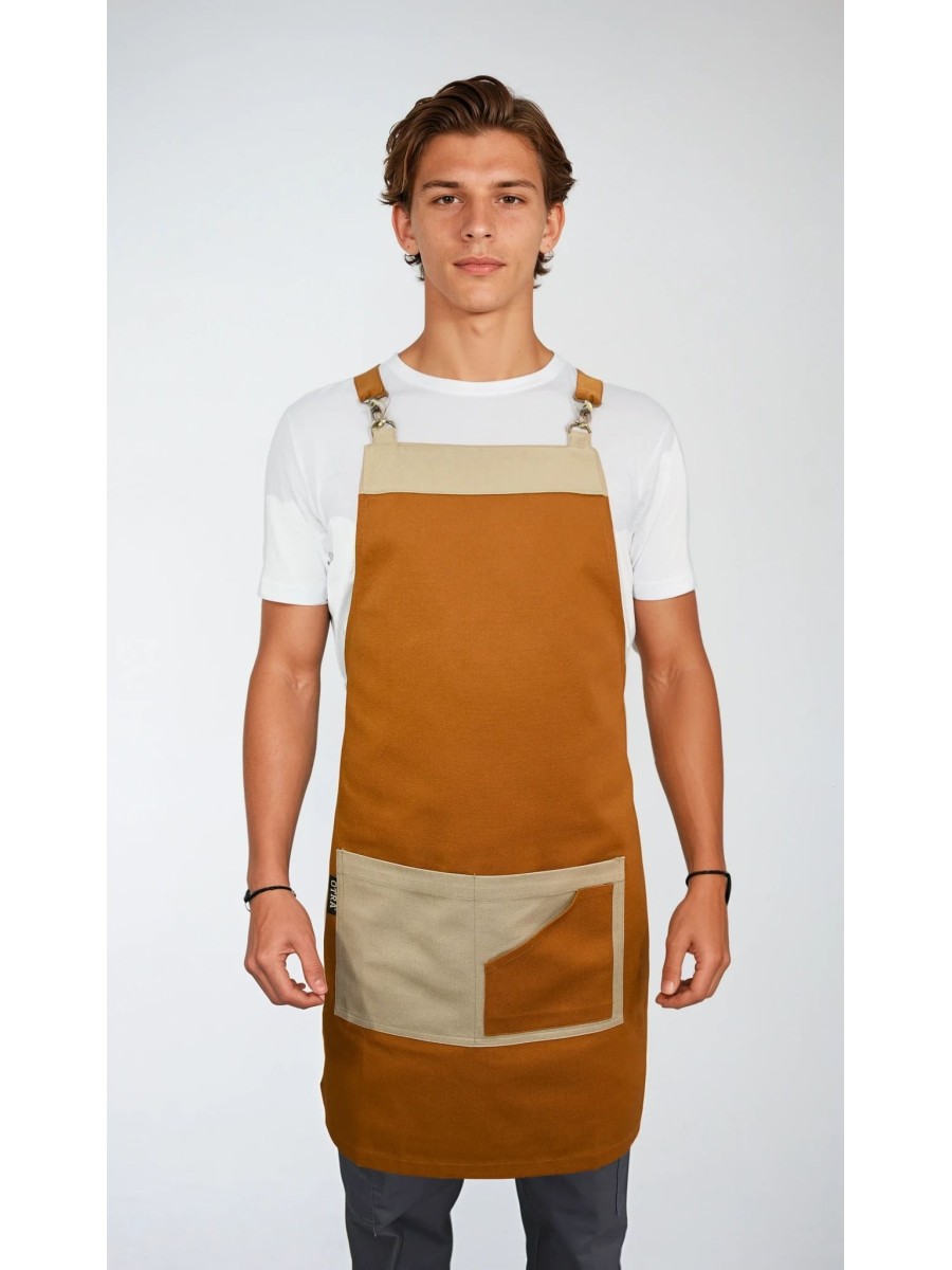 Ολόσωμη Ποδιά Χιαστί Πορτοκαλί Με Μπεζ