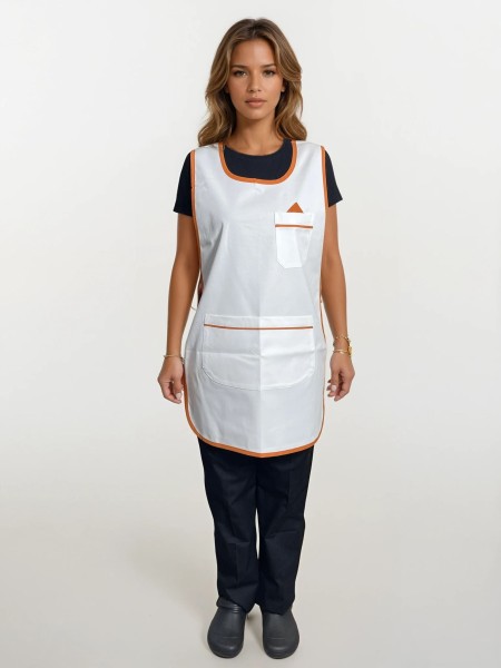 Ολόσωμη Ποδιά Σαμαράκι Λευκή Με Πορτοκαλί Λεπτομέρειες Ολόσωμη Ποδιά Σαμαράκι Λευκή Με Πορτοκαλί Λεπτομέρειες