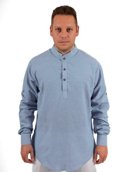 Πουκαμισα Αντρική Λινή Γαλάζια Με Μαο Γιακά Πουκαμισα Αντρική Λινή Γαλάζια Με Μαο Γιακά