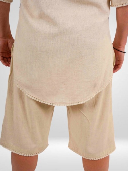 Πουκαμισα Αντρική Λινή Μπεζ Με κρόσια Fringe Πουκαμισα Αντρική Λινή Μπεζ Με κρόσια Fringe