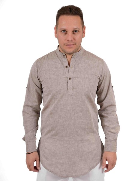 Πουκαμισα Αντρική Λινή Μπεζ Με Μαο Γιακά Πουκαμισα Αντρική Λινή Μπεζ Με Μαο Γιακά