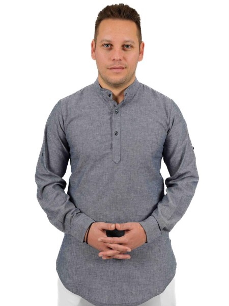 Πουκαμισα Αντρική Λινή Μπλε Με Μαο Γιακά Πουκαμισα Αντρική Λινή Μπλε Με Μαο Γιακά