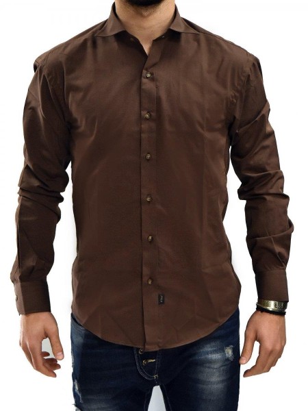 Πουκάμισο Αντρικό Καφέ Με Πέτο Γιακά Πουκάμισο Αντρικό Καφέ Με Πέτο Γιακά