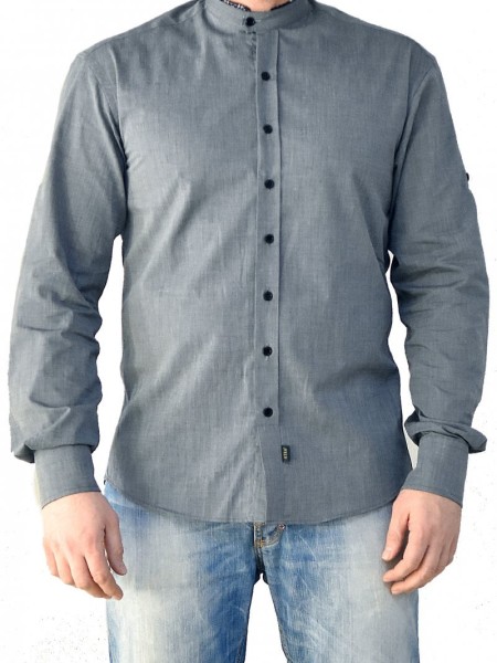 Πουκάμισο Γκρι Με Μαο Γιακά Και Σχέδιο Πουκάμισο Γκρι Με Μαο Γιακά Και Σχέδιο