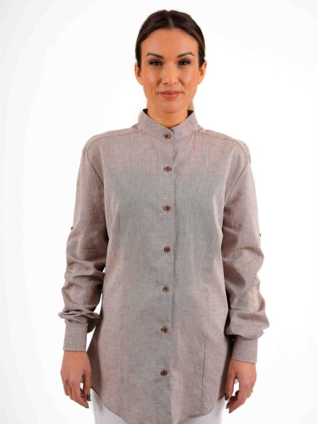 Πουκάμισο Γυναικείο Λινό Μπεζ Με Μαο Γιακά Πουκάμισο Γυναικείο Λινό Μπεζ Με Μαο Γιακά
