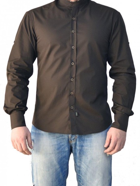 Πουκάμισο Καφέ με Μαο Γιακά Πουκάμισο Καφέ με Μαο Γιακά