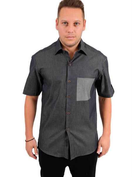 Πουκάμισο Κοντομάνικο Με Πέτο Γιακά Τζιν Πουκάμισο Κοντομάνικο Με Πέτο Γιακά Τζιν