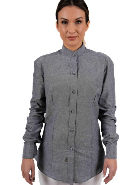 Πουκάμισο Λινό σε Χρώμα Γκρι με Μαο Γιακά Πουκάμισο Λινό σε Χρώμα Γκρι με Μαο Γιακά