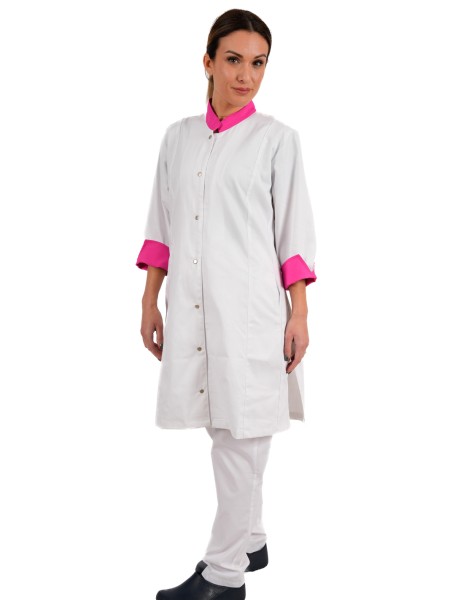 Ρομπα Αισθητικής Γυναικεία Λευκή Με Ροζ  Λεπτομέρειες Ρομπα Αισθητικής Γυναικεία Λευκή Με Ροζ  Λεπτομέρειες